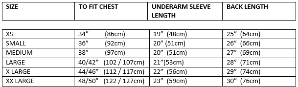 Aran Sweater Size Chart