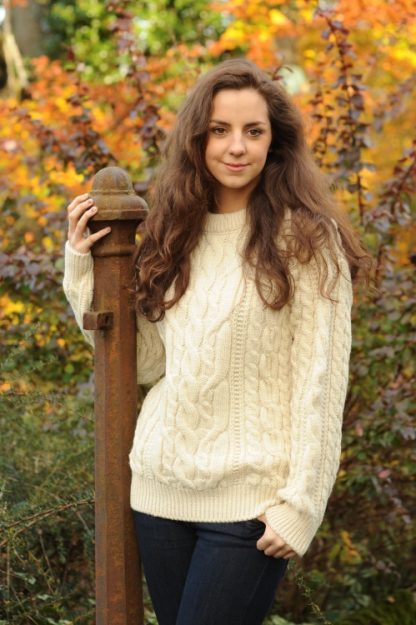 Definitive Aran Ladies Sweater Cable Stitch Natural