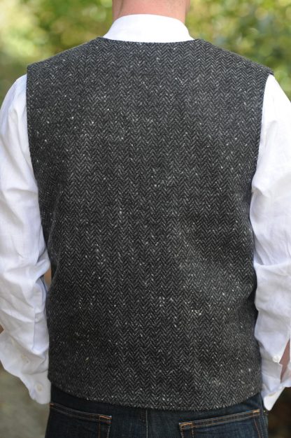 Glengesh Herringbone Tweedback Waistcoat Charcoal Grey
