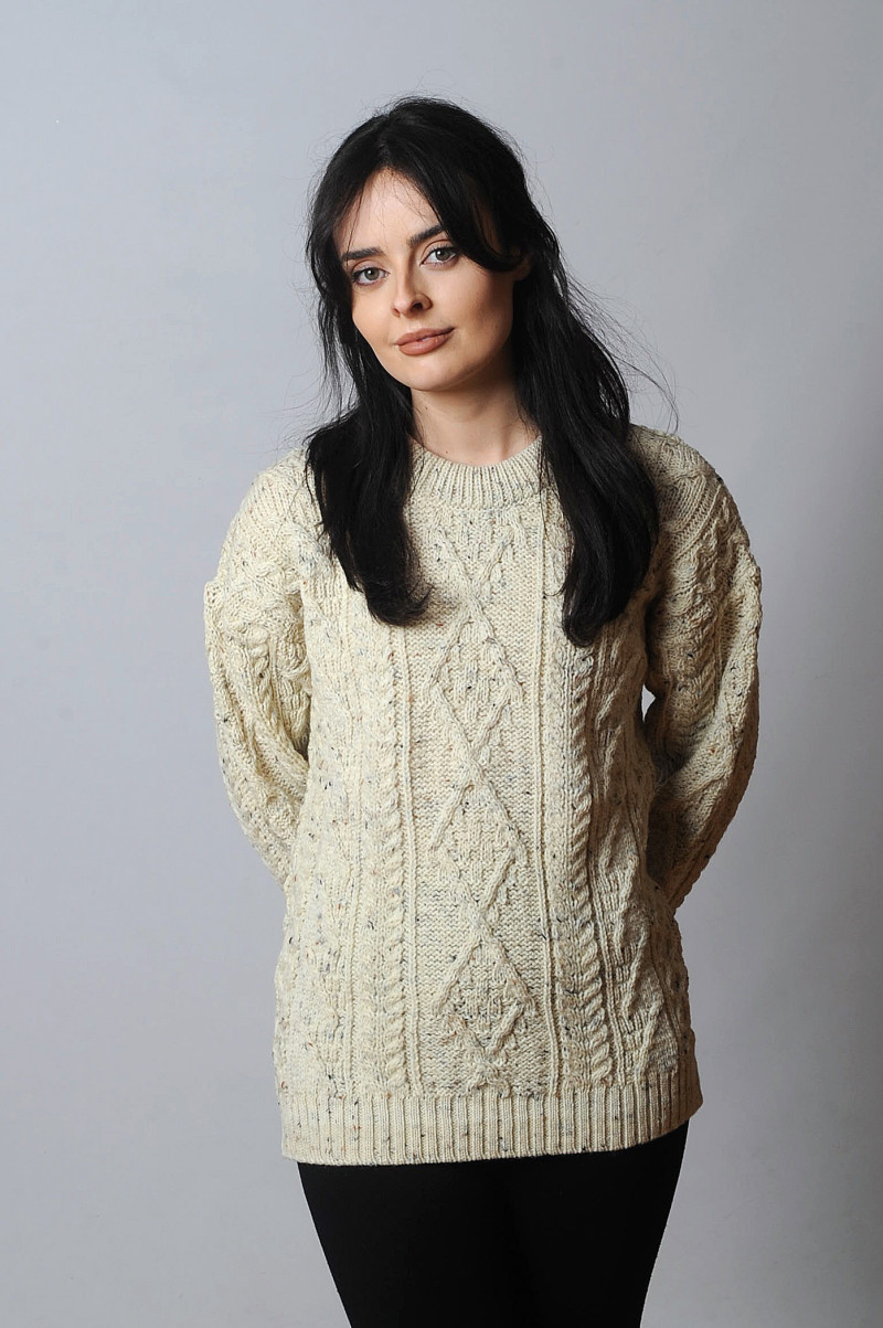 Innismor Ladies Aran Sweater Ivory Fleck
