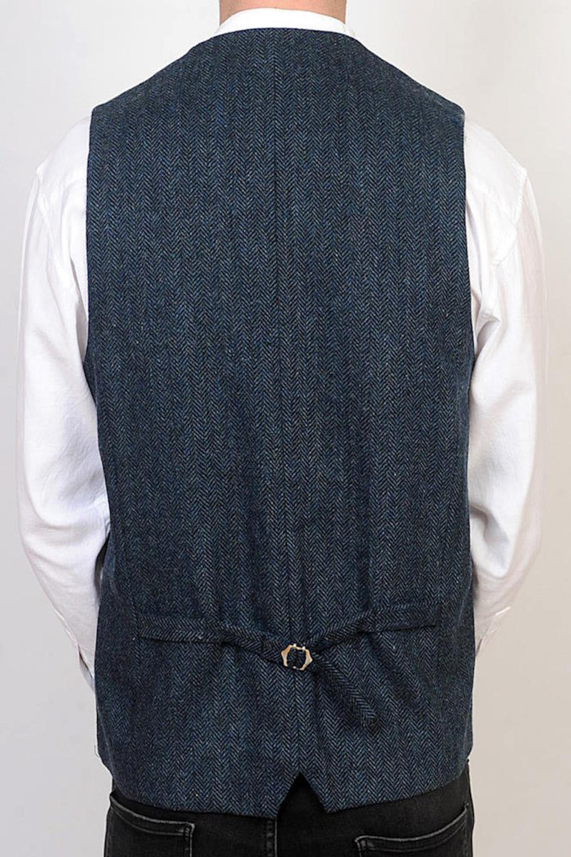 Irish Engineer Waistcoat – Midnight Blue Herringbone