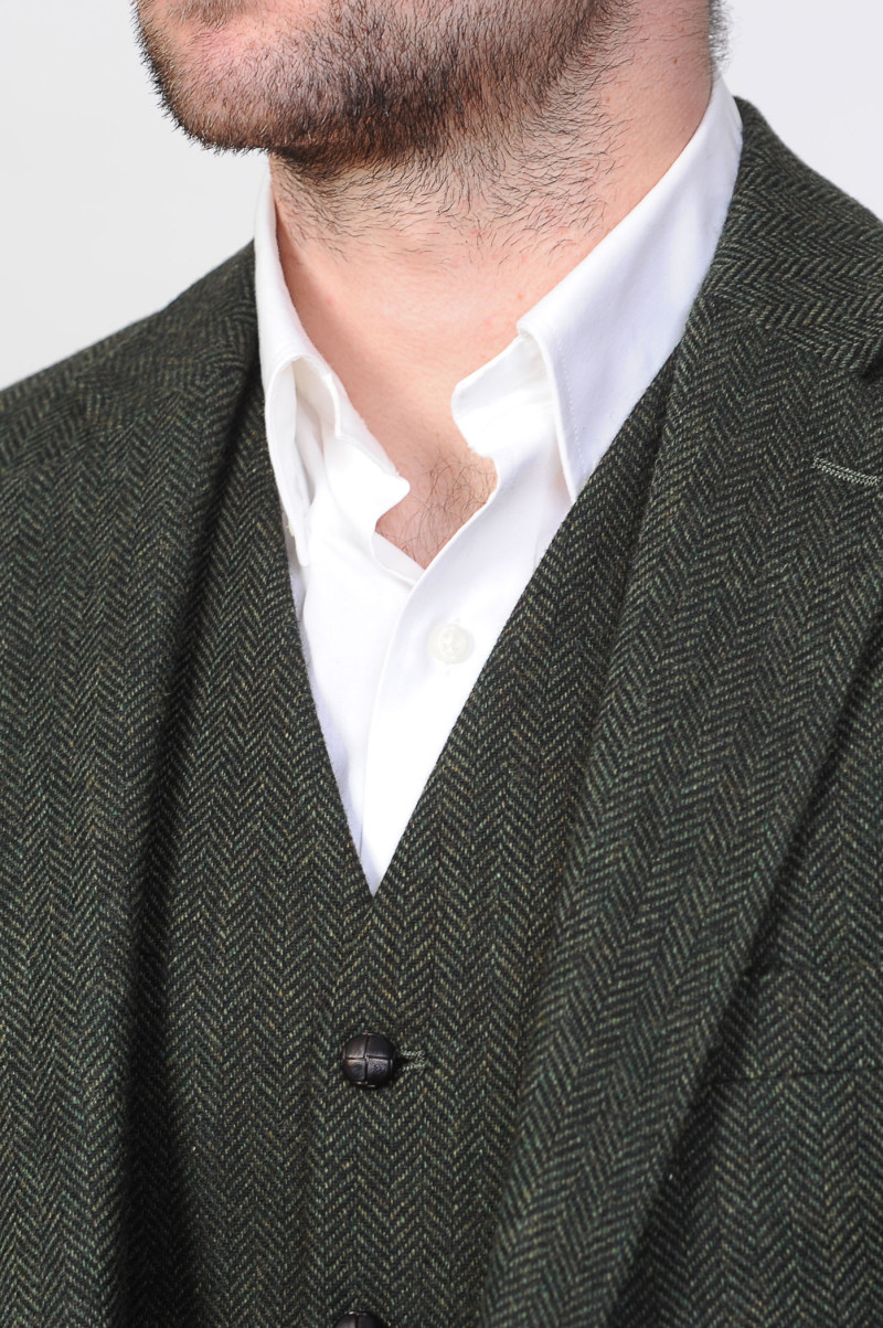 Kylemore Jacket & Waistcoat Juniper Herringbone detail