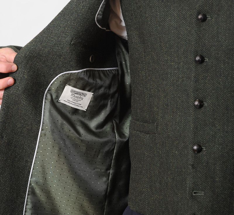 Kylemore Jacket & Waistcoat Juniper Herringbone detail
