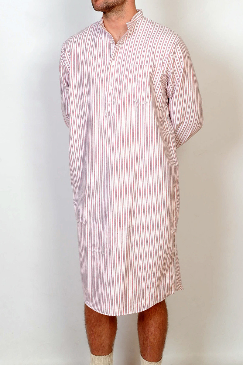Gleneske Traditional Stripe Irish Nightshirt Cranberry