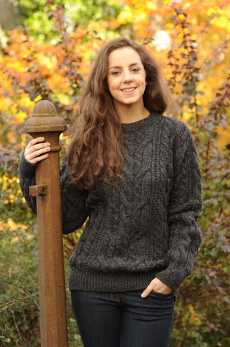 Definitive Ladies Aran Sweater Charcoal Grey