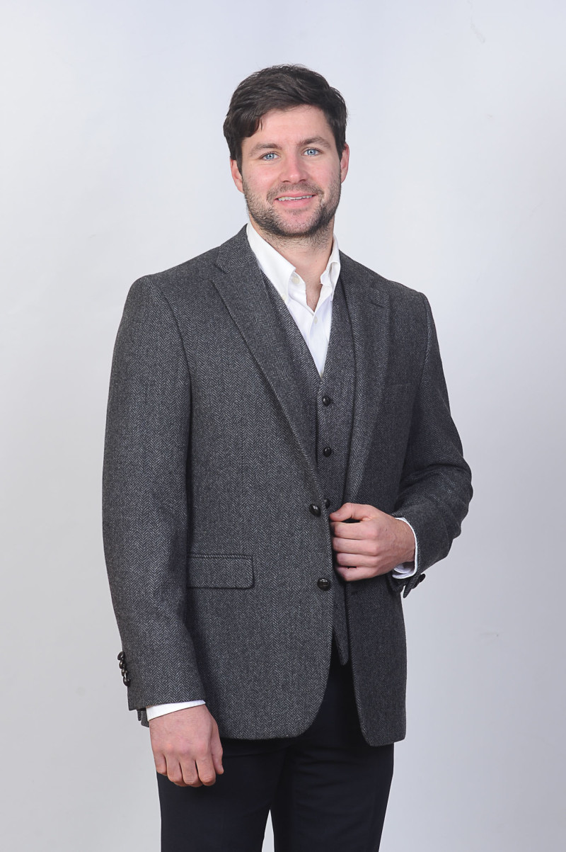 Kylemore Jacket & Waistcoat Slate Grey Herringbone